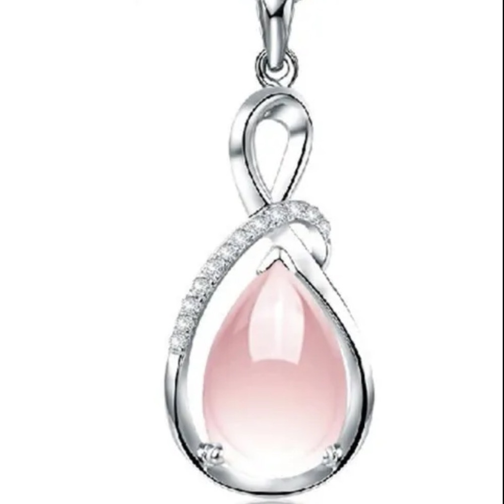 Pink Silver Teardrop Necklace